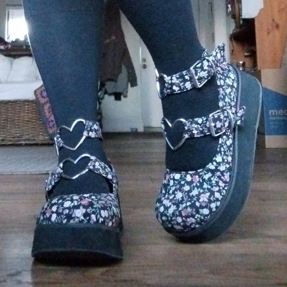 Demonia Platform Floral Mary Janes